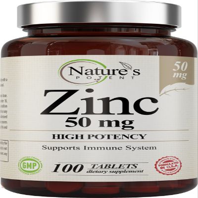 Zinc 50mg [High Potency] Supplement - Immune Support System from Natural Zinc (Oxide/Citrate) 100 Tablets, Made by Natures Potent.
