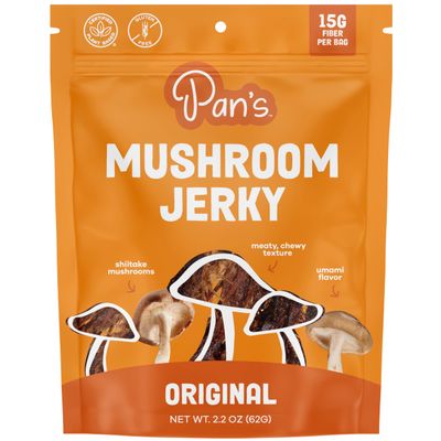 Pan's Mushroom Jerky, Organic, Vegan Snacks, Dried Mushrooms Shitake, Plant based Jerky, Meatless Jerky, Gluten Free, High in Fiber, with Original flavor (2.2 Ounce, Pack of 1)