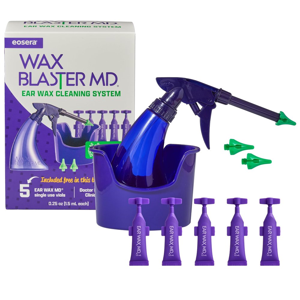 eosera Wax Blaster MD- Ear Wax Cleaning System with 5-ct Single Use Vials - Complete Earwax Irrigation Kit for Stubborn and Routine Earwax Cleaning - Clinically Proven Results