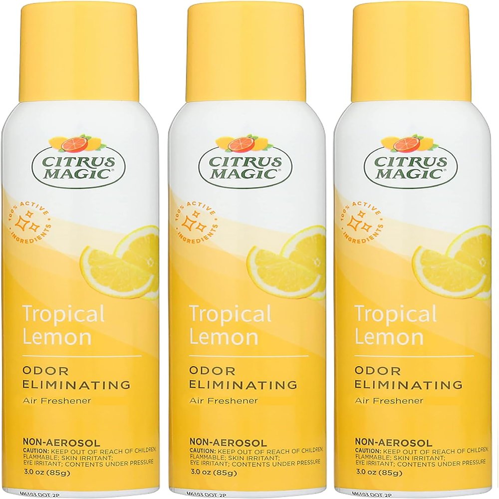 Citrus Magic Odor Eliminating Air Freshener Spray, Tropical Lemon, 3-Ounce, Pack of 3