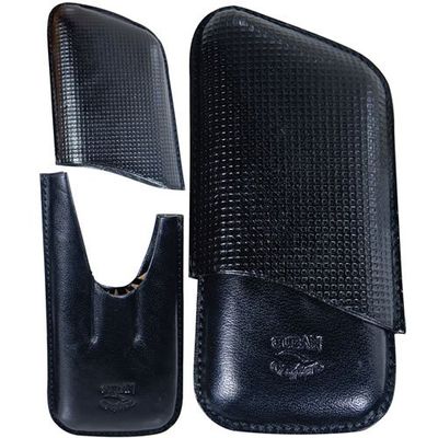3 Finger cigar leather case - Black - genuine Italian leather