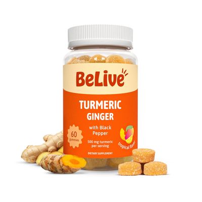 BeLive Turmeric Gummies - Curcumin with Black Pepper & Ginger Extract - 500 mg of Turmeric and Ginger Supplement for Immune Support, Healthy Skin, and Mobility - Tropical Flavor | 60 Count