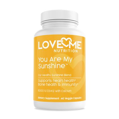 LOVE ME NUTRITION - You are My Sunshine - Vitamin D3 K2 5000 IU Without UV Sun Damage. for Healthy Bone, Heart, Muscle & Immune Support. Natural. No Artificial Ingredients. 60 Veggie Caps.