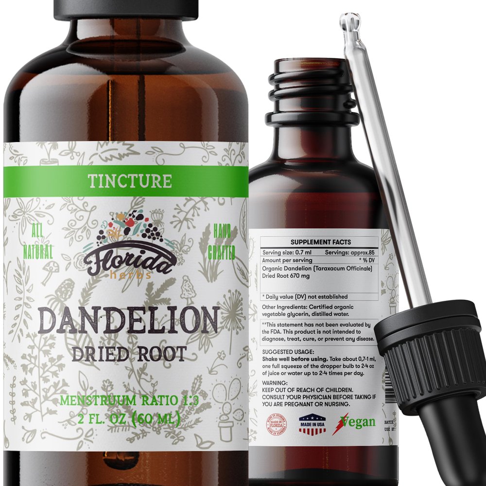 Dandelion Root Tincture Organic Dandelion Extract (Taraxacum Officinale) Health Supplement, Non-GMO in Cold-Pressed Organic Vegetable Glycerin 2 oz, 685 mg