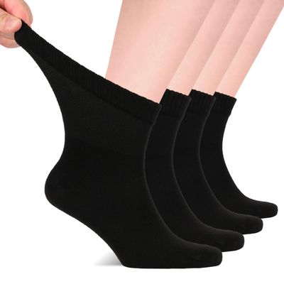 Hugh Ugoli Diabetic Socks for Men, Loose Ankle Socks Rayon, Extra-Wide, Thin, Seamless Toe and Non-Binding Top, 4 Pairs, Black, Shoe Size: 8-11