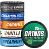 Grinds Coffee Pouches | 6 Can Sampler | Caramel, Espresso, Cinnamon Roll, Vanilla, Wintergreen, Spearmint | 1 Pouch eq. 1/4 Cup of Coffee view 1