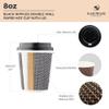 [150 SET]Harvest Pack 8 oz Disposable Coffee Cups, Insulated Ripple Double-Walled Paper Cup with Lid, Black and White Geometric, Tea Hot Chocolate Drinks To go coffee cups view 2
