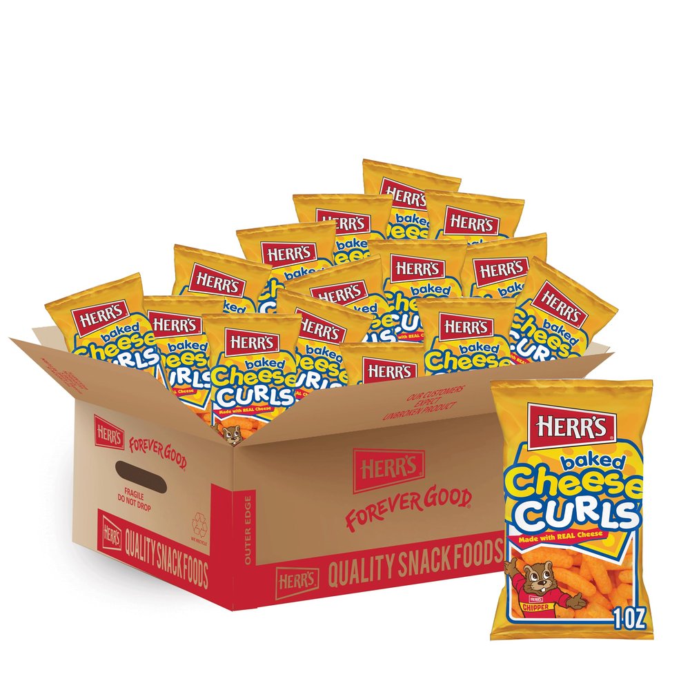 Herr's Baked Cheese Curls, 1 Ounce (Pack of 42 Bags)  Lightly Baked Cheesy Curls  Perfect for Everyday Snacking