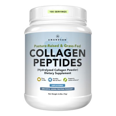 AMANDEAN Collagen Peptides Powder 1kg. Grass-Fed, Enzymatically Hydrolyzed, Type 1 & 3. Agglomerated, Easy to Mix, Unflavored, Non-GMO. Protein with 18 Amino Acids for Healthy Skin, Hair, Nails.