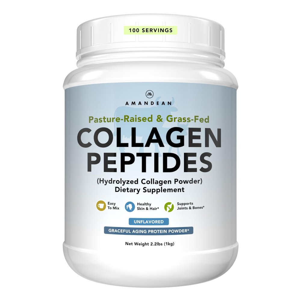 AMANDEAN Collagen Peptides Powder 1kg. Grass-Fed, Enzymatically Hydrolyzed, Type 1 & 3. Agglomerated, Easy to Mix, Unflavored, Non-GMO. Protein with 18 Amino Acids for Healthy Skin, Hair, Nails.