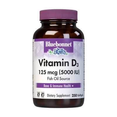 Bluebonnet Nutrition Vitamin D3 5000 IU Softgels, Aids in Muscle and Skeletal Growth, Cholecalciferol from Fish Oil, Non GMO, Gluten Free, Soy Free, Dairy Free, Yellow, 250 Softgels