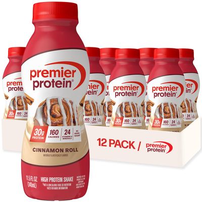 Premier Protein Shake, Cinnamon Roll, 30g Protein, No Added Sugar, 24 Vitamins & Minerals to Support Immune Health, 11.5 fl oz, 12 Pack
