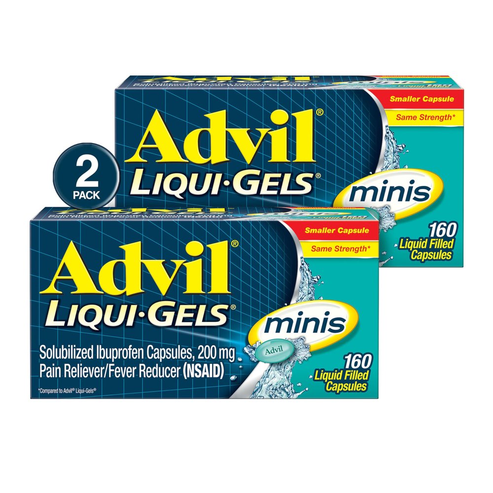 Advil Liqui-Gels minis Pain Reliever and Fever Reducer, Pain Medicine for Adults with Ibuprofen 200mg for Pain Relief - 2x160 Liquid Filled Capsules