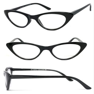 1 Pair Retro Woman Cat Eye Full Lens Reading Glasses Spring Temple (Black, 3.00)