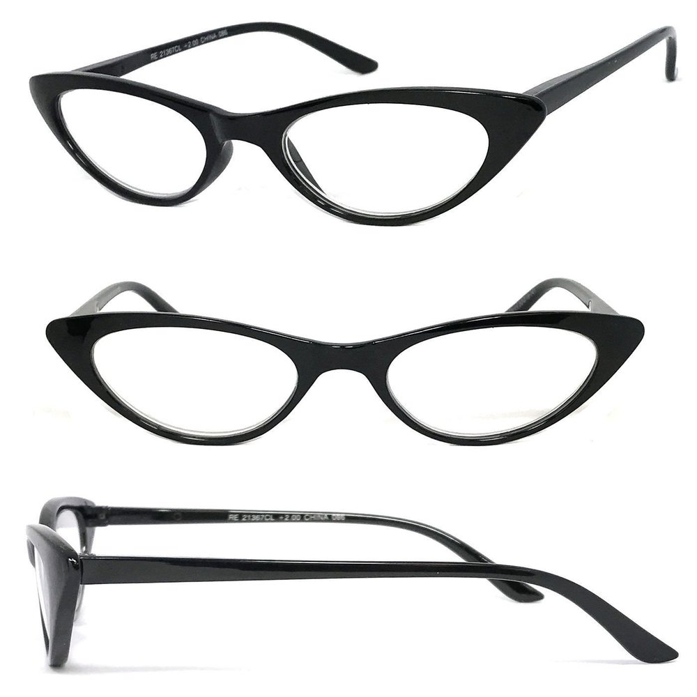 1 Pair Retro Woman Cat Eye Full Lens Reading Glasses Spring Temple (Black, 3.00)