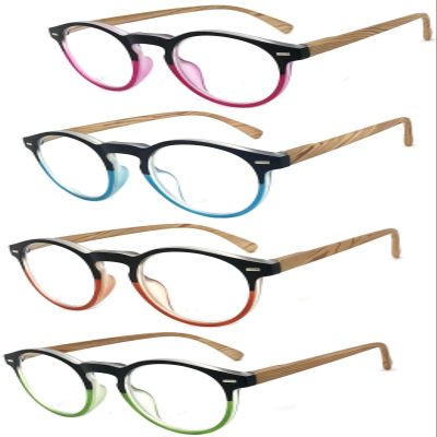 1 Pairs Round Keyhole Full Clear Lens Reading Glasses Faux Wood Spring Arms (Pink, 3.00)