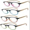 1 Pairs Round Keyhole Full Clear Lens Reading Glasses Faux Wood Spring Arms (Pink, 3.00) view 1