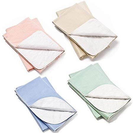 4 Pack Washable Bed Pads/Reusable Incontinence Underpads 18x24 - Blue, Green, Tan and Pink - Ideal for Children and Adults Wholesale Incontinence Protection / Cloth Chucks Bed Pads Washable