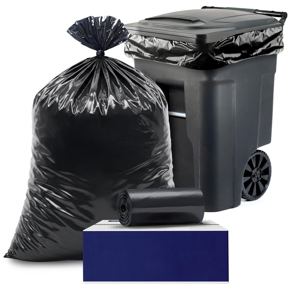 Plasticplace - W65LDBTL2RL 64-65 Gallon Trash Can Liners for Toter  2.0 Mil  Black Heavy Duty Garbage Bags  Rolls  49 x 59 (50 Count)
