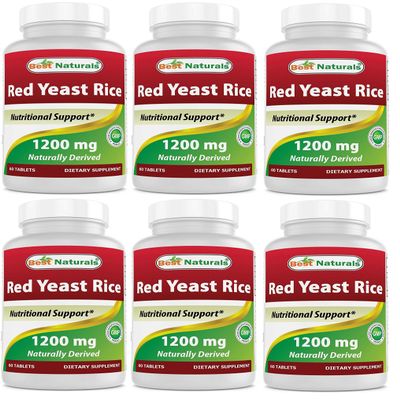 Best Naturals Red Yeast Rice 1200 Mg Tablet for Healthy Cholesterol Level, 60 Count (Pack of 6)