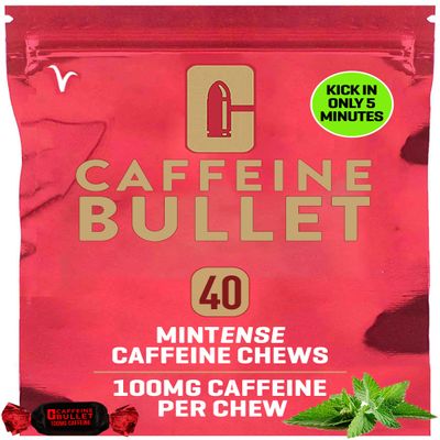 Caffeine Bullet Mint Energy Chews *40  Faster Boost Than Gels, Tablets and Gum. 100mg Per Serving - Sport Science for Running, Cycling, Gaming & Pre Workout Endurance Kick.
