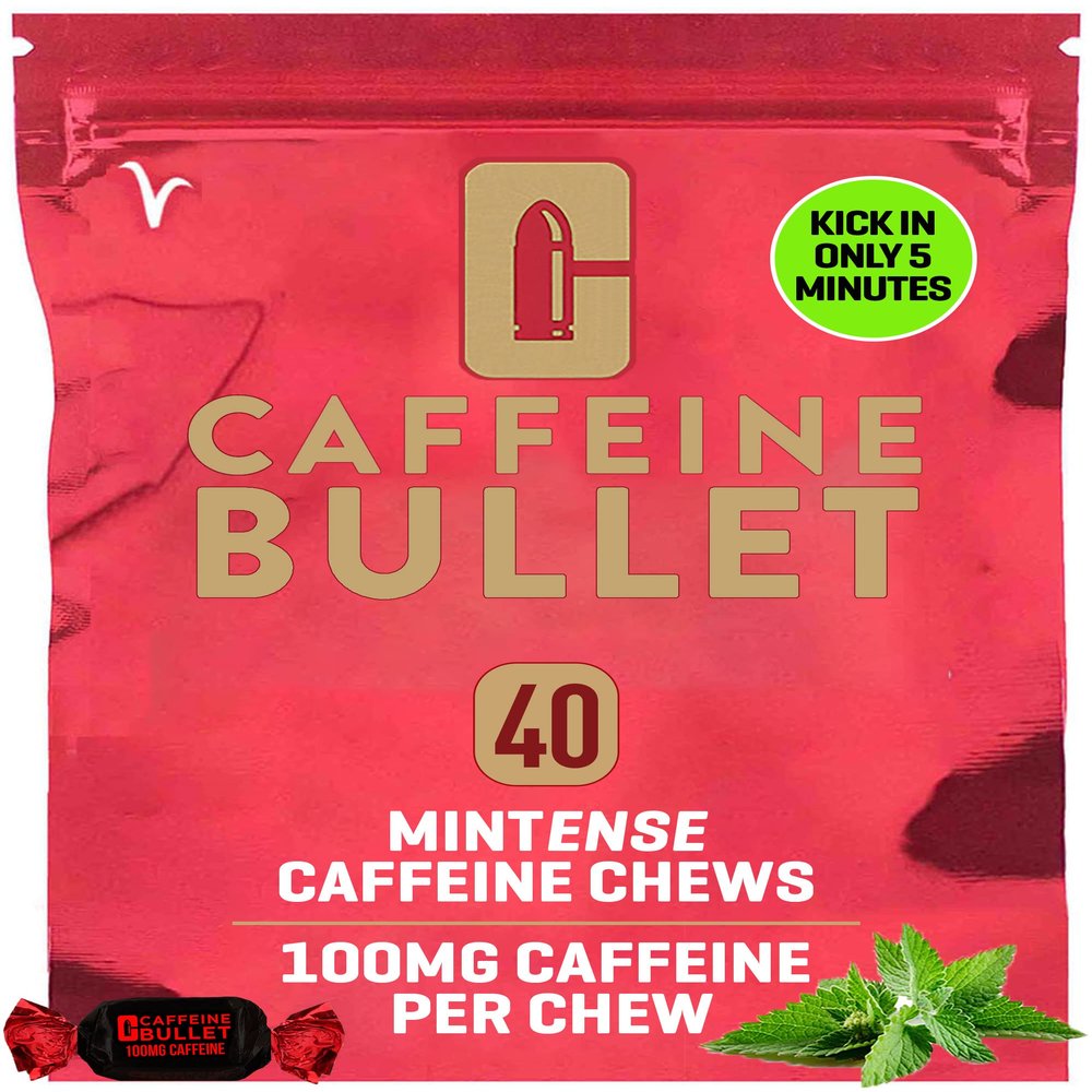 Caffeine Bullet Mint Energy Chews *40 Faster Boost Than Gels, Tablets and Gum. 100mg Per Serving - Sport Science for Running, Cycling, Gaming & Pre Workout Endurance Kick.