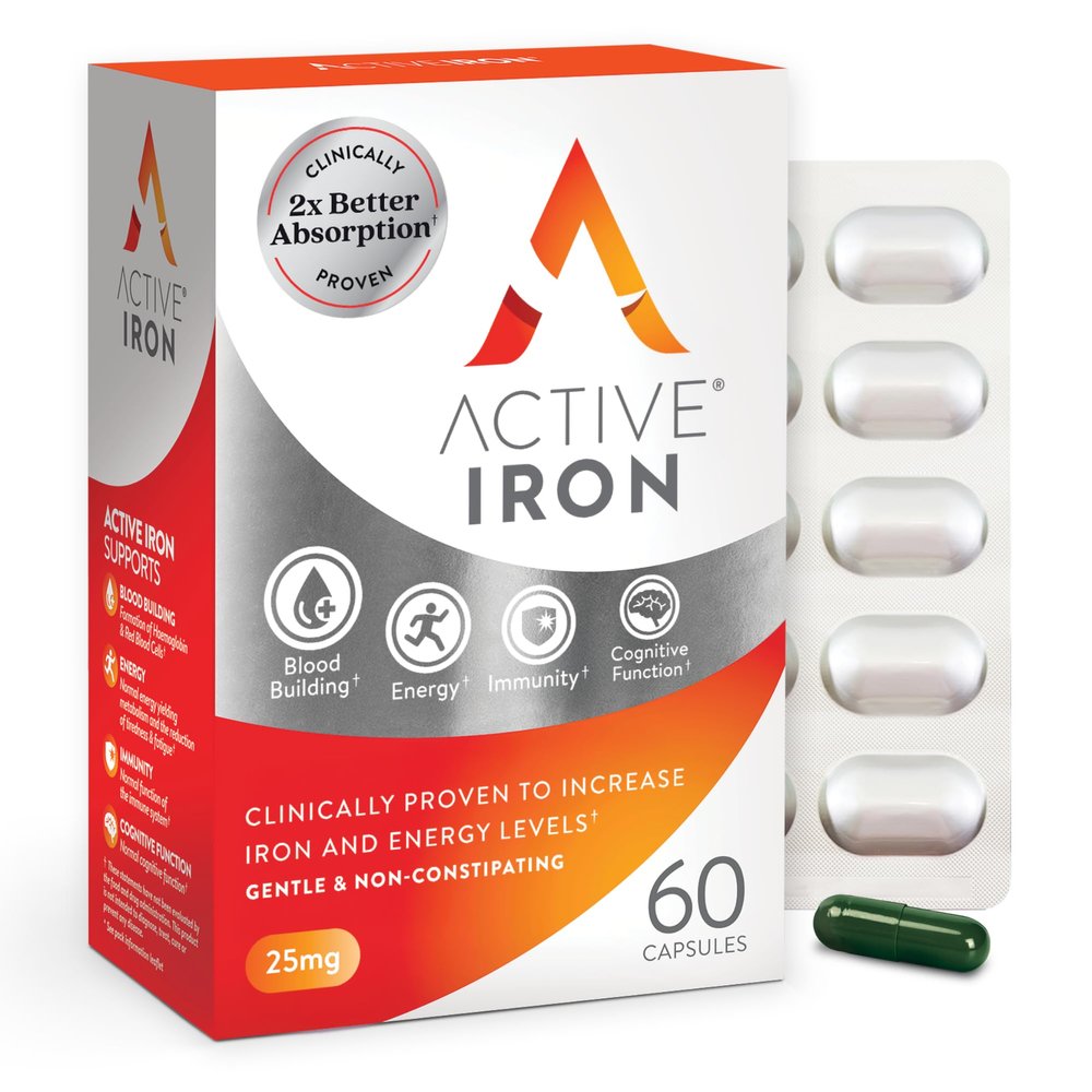Active Iron Supplement 25mg  Clinically Proven to Increase Iron & Energy Levels  Gentle, Non-Constipating, Highly Absorbed  60 Capsules