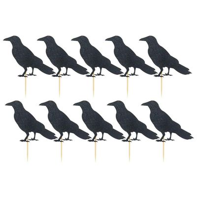 10pcs Halloween Crows Cupcake Toppers Raven Cake Topper Picks for Halloween Christmas Party Decoration