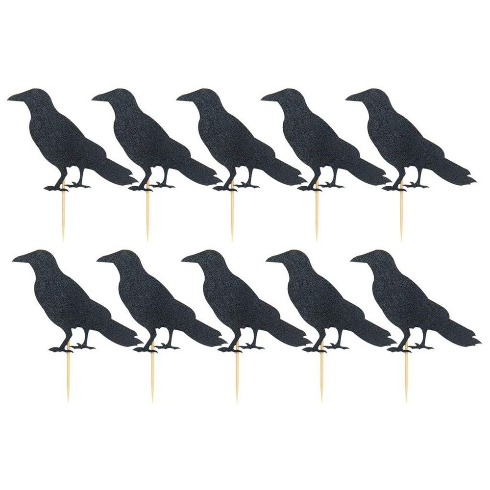 10pcs Halloween Crows Cupcake Toppers Raven Cake Topper Picks for Halloween Christmas Party Decoration