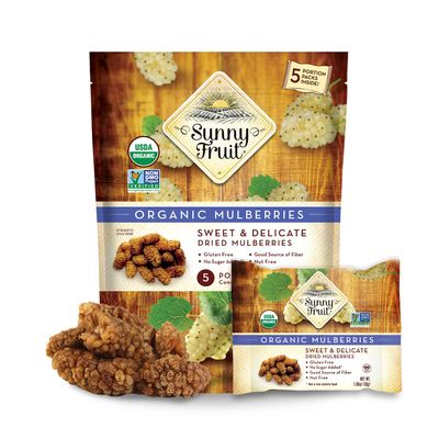Sunny Fruit Soft Organic Turkish Dried Mulberries - 1 Bag (5 Individual Portion Packs) | No Preservatives, No Sugar Added | Healthy, Convenient Superfood Snack Packs | ORGANIC, NON-GMO, VEGAN, HALAL