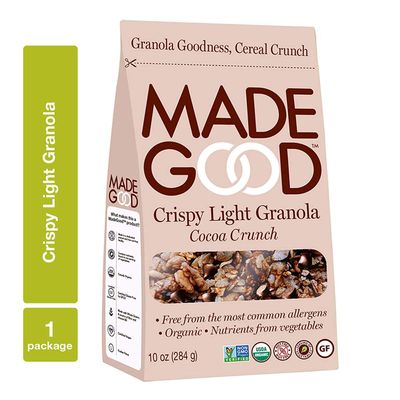 Made Good Crispy Light Granola NutFree Gluten Free, Allergy Friendly, USDA Certified Organic Ingredients, Vegan, NonGMO Nutrients from a Full Serving of Vegetables, Cocoa Crunch, 10 Ounce (Pack of 1)