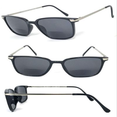 1 Pair Fashion Square Inner Bifocal Tinted Sun Reader Reading Sunglasses (Shiny Black/Silver, 2.00)