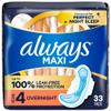 Always Maxi Overnight Pads with Wings for Women, Size 4, Overnight Absorbency, Unscented, 33 Count view 1