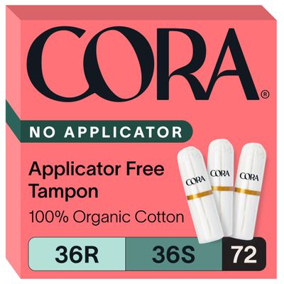 Cora Organic Cotton Non-Applicator Tampons Multipack (36 Regular, 36 Super Non-Applicator Tampons)