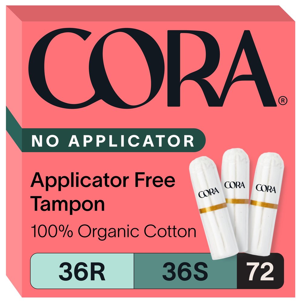 Cora Organic Cotton Non-Applicator Tampons Multipack (36 Regular, 36 Super Non-Applicator Tampons)