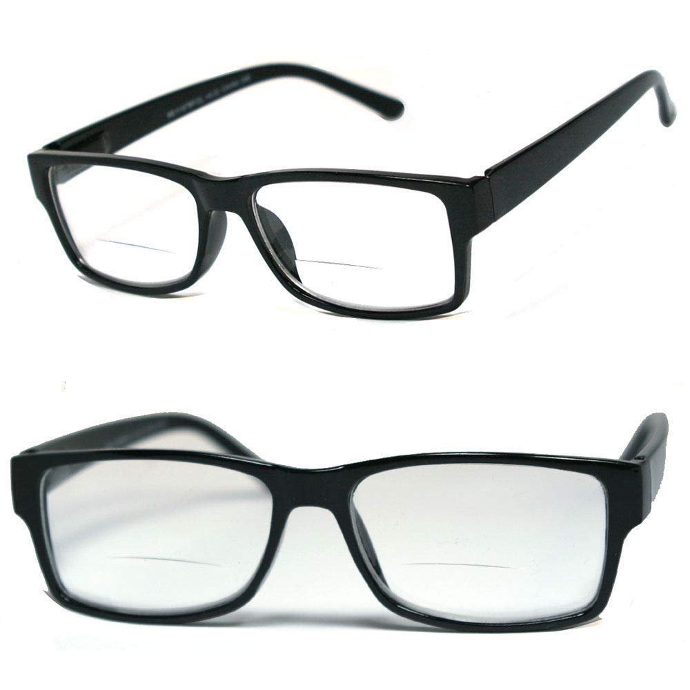 1 Pair Mens Womens Vintage Square Frame Clear Bifocal Reading Glasses (Black, 1.00)