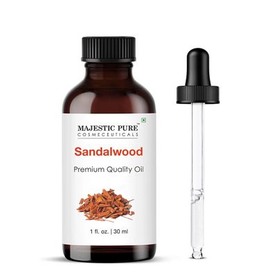 Majestic Pure Essential Oil with Glass Dropper - 100% Pure and Natural - Essential Oils for Diffuser, Aromatherapy, Soap and Candle Making, Sandalwood Essential Oil, Sandalwood Oil, 1 Fl Oz
