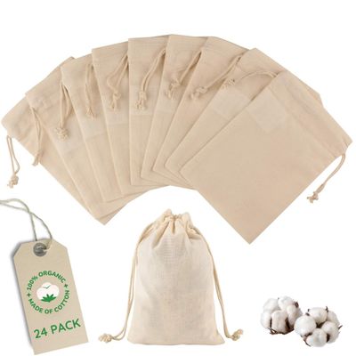Greenmile 24 Pack Organic Cotton Muslin Bags | 4x6" | Reusable Small Cloth Bag