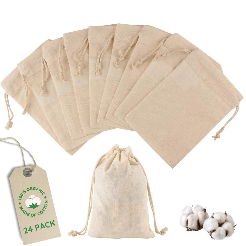 Greenmile 24 Pack Organic Cotton Muslin Bags | 4x6" | Reusable Small Cloth Bag