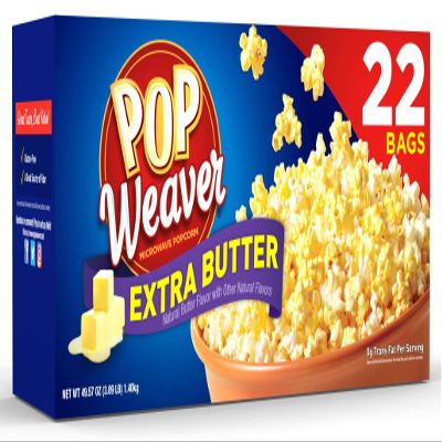 Pop Weaver Microwave Popcorn, Extra Butter, 22 Bags per Box