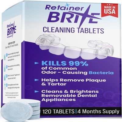 Retainer Brite Retainer Cleaner Tablets for Ultrasonic Cleaners, Used for Cleaning Invisalign, Mouth Guard, Night Guard and More, 4 Month Supply, Made in USA,120 Tablets