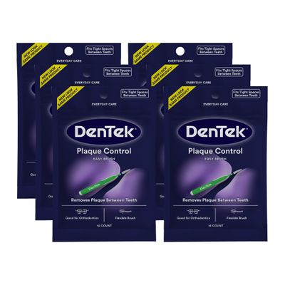 Dentek Interdental Brushes - Tight, 16 Count, 6 Pack - Easy-Brush Interdental Plaque Remover with Fluoride - Cleans Tight Spaces Around Teeth, Braces & Other Dental Appliances