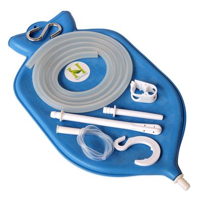 Rubber Enema Bag Kit for Colon Cleansing with Silicone Hose (2 Quart, Open Top) - Blue