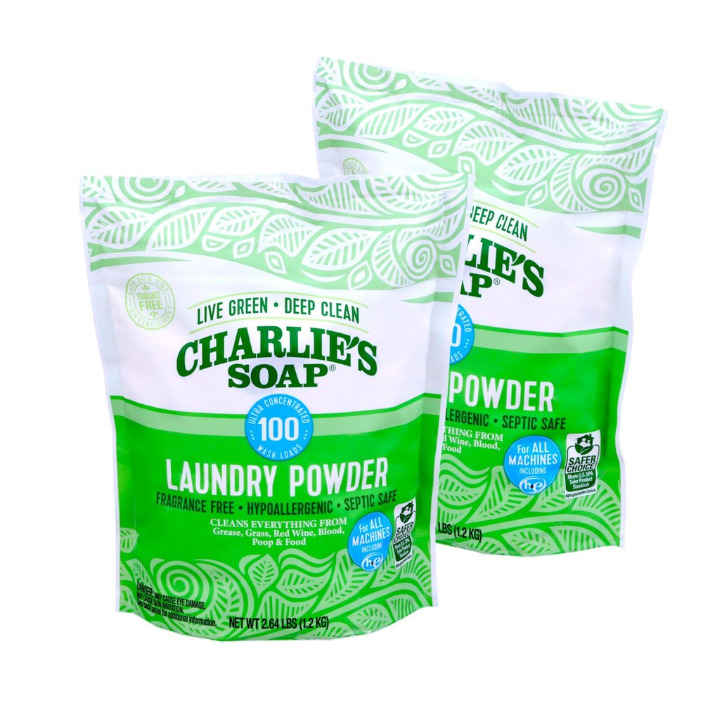 Charlies Soap Laundry Powder (100 Loads, 2 Pack) Hypoallergenic Deep Cleaning Washing Powder Detergent Eco-Friendly, Safe, and Effective