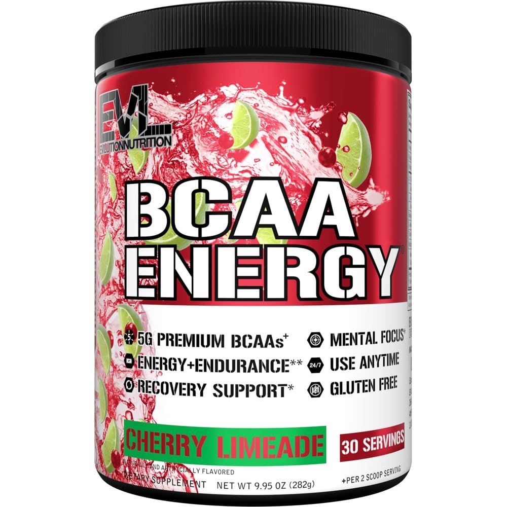 Evlution EVL BCAAs Amino Acids Powder - BCAA Energy Pre Workout Powder for Muscle Recovery Lean Growth and Endurance - Rehydrating Post Workout Recovery Drink with Natural Caffeine - Cherry Limeade