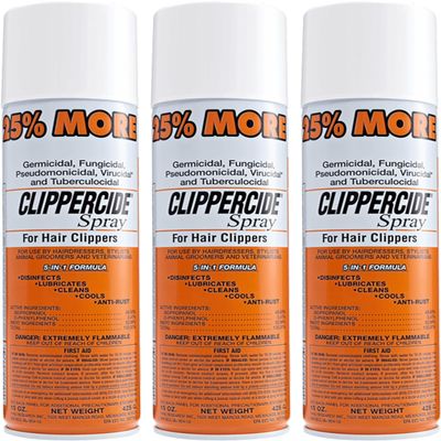CLIPPERCIDE Spray by Barbicide  3 Pack | 5-in-1 Clipper Disinfectant Spray | Cleans, Lubricates, Cools, Prevents Rust & Disinfects | Professional Clipper Cleaner, 15 oz Each
