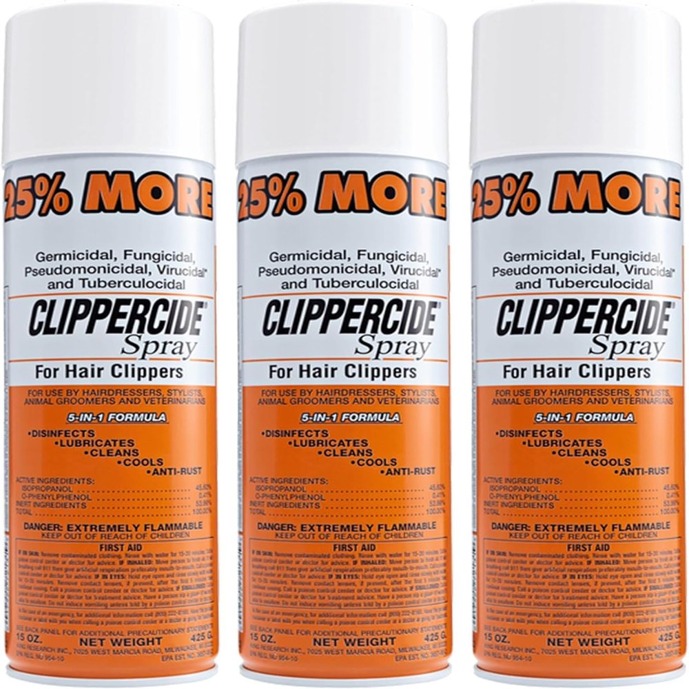 CLIPPERCIDE Spray by Barbicide 3 Pack | 5-in-1 Clipper Disinfectant Spray | Cleans, Lubricates, Cools, Prevents Rust & Disinfects | Professional Clipper Cleaner, 15 oz Each