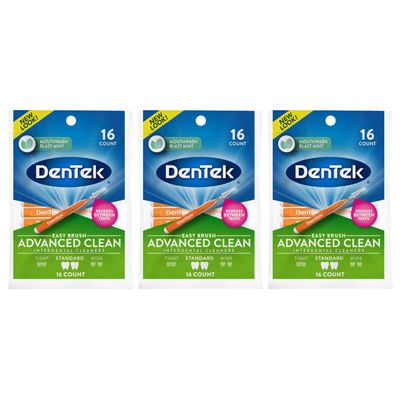DenTek Easy Brush Interdental Cleaners, Standard, 16 Count, (Pack of 3)