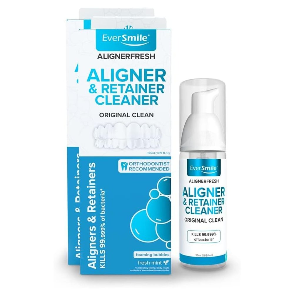 EverSmile AlignerFresh Original Clean Foam  Cleaner Compatible w/Invisalign and All Clear Aligners & Retainers  Eliminates Bacteria, Whitens Teeth, Fights Bad Breath  50ml (2 Pack)