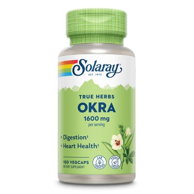 SOLARAY Okra Fruit 1600 mg - High Fiber Supplement for Wellness Support - Rich Source of Soluble Fiber - Equivalent of 6.4 g Fresh Okra per Serving, Vegan, 60-Day Guarantee - 25 Servings, 100 VegCaps